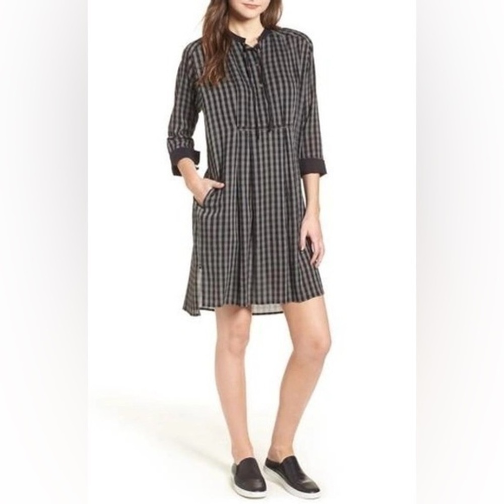NWT James Perse Standard Gray Black Check Plaid Shirtdress 2 M Medium N22